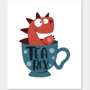 Tea Rex Retro dinosaur Posters and Art